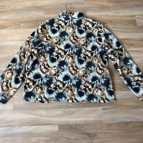 Relist11/25 cat print fleece zip shirt jacket cat animal print size XL - Picture 5 of 9